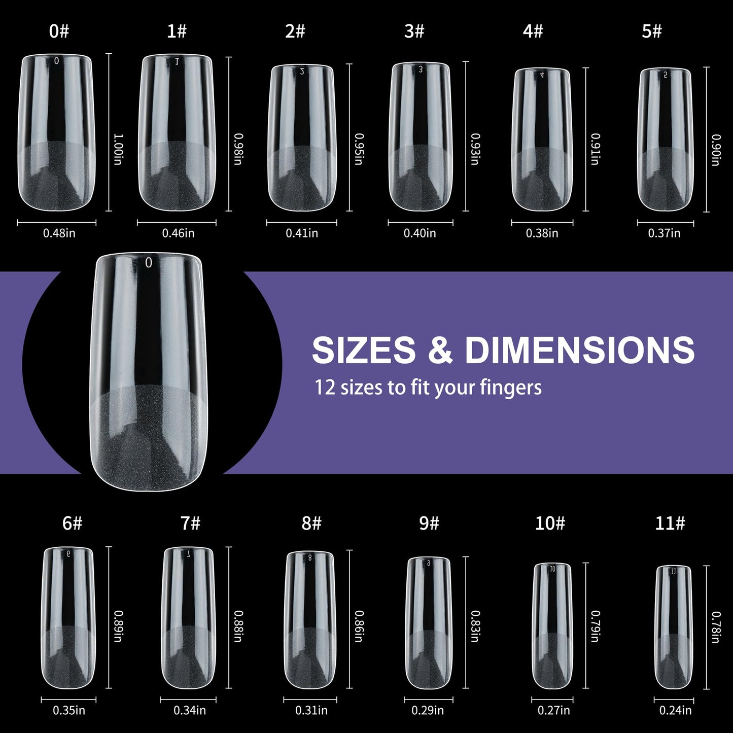 Half Matte Medium Square Fake Nail Tips, Soft Gel Pre-Shaped Nail Tips, Full Cover False Nails with Clear Box for Nail Salons and DIY Nail Art, 600PCS/12 Sizes