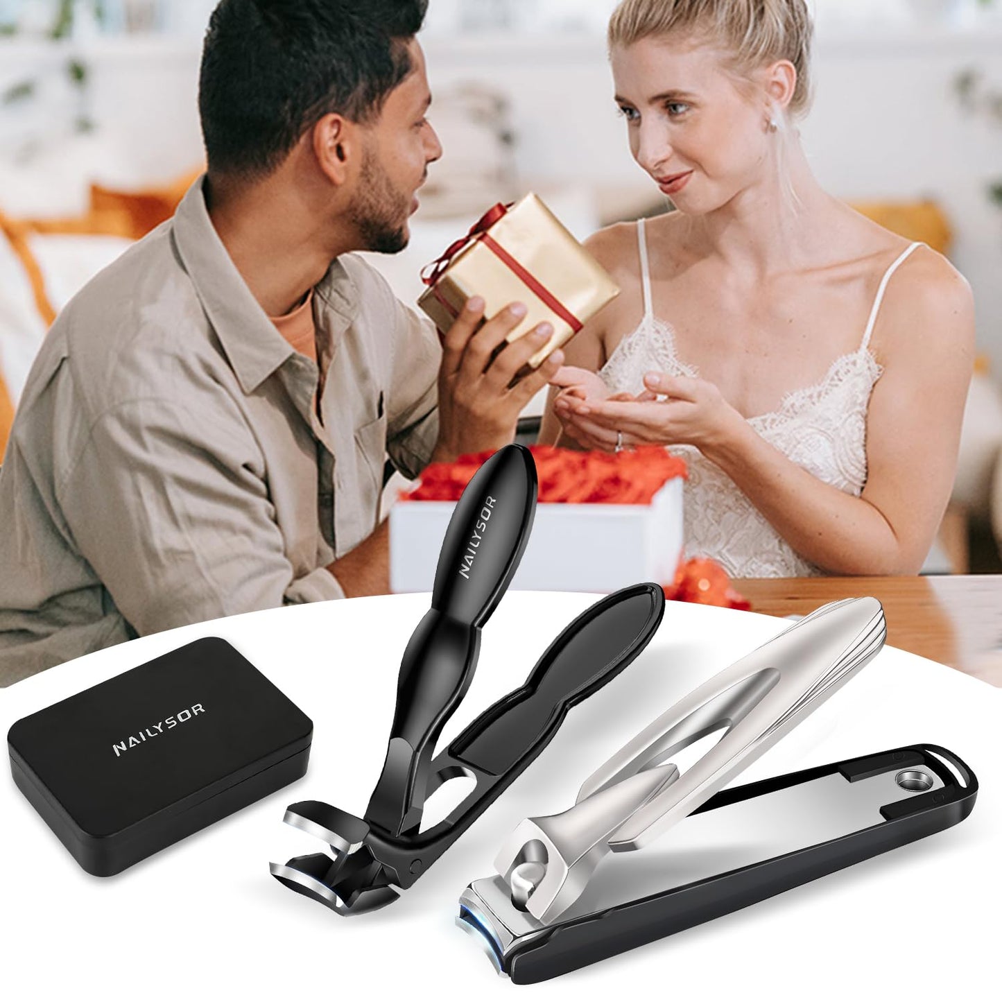 Nail Clippers Set of 2, Large Heavy Duty Fingernail Clippers with Catcher Long Handle, Angled Head Toe Nail Clippers for Thick Nails for Seniors, Sharp Wide Jaw Opening Toenail Clippers for Men Women