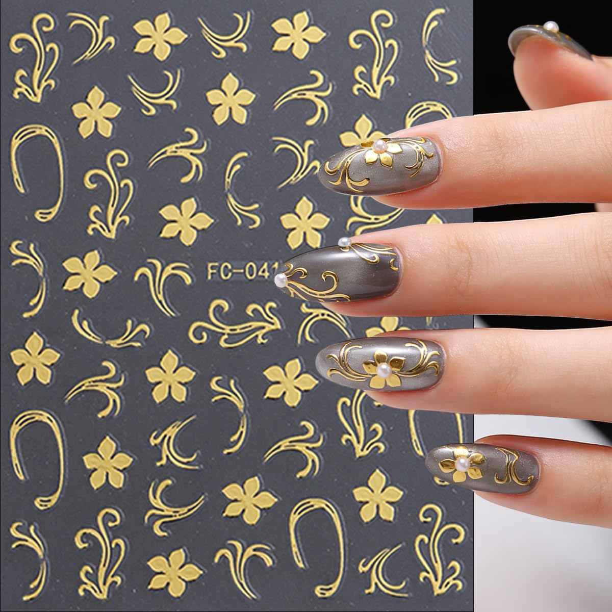 8 Sheets Spring Floral Nail Art Stickers Flower Nail Stickers with Hot Stamping Design 3D Self-Adhesive Flowers Grass Branches Nail Decals for Women Spring Summer DIY Manicure Supplies