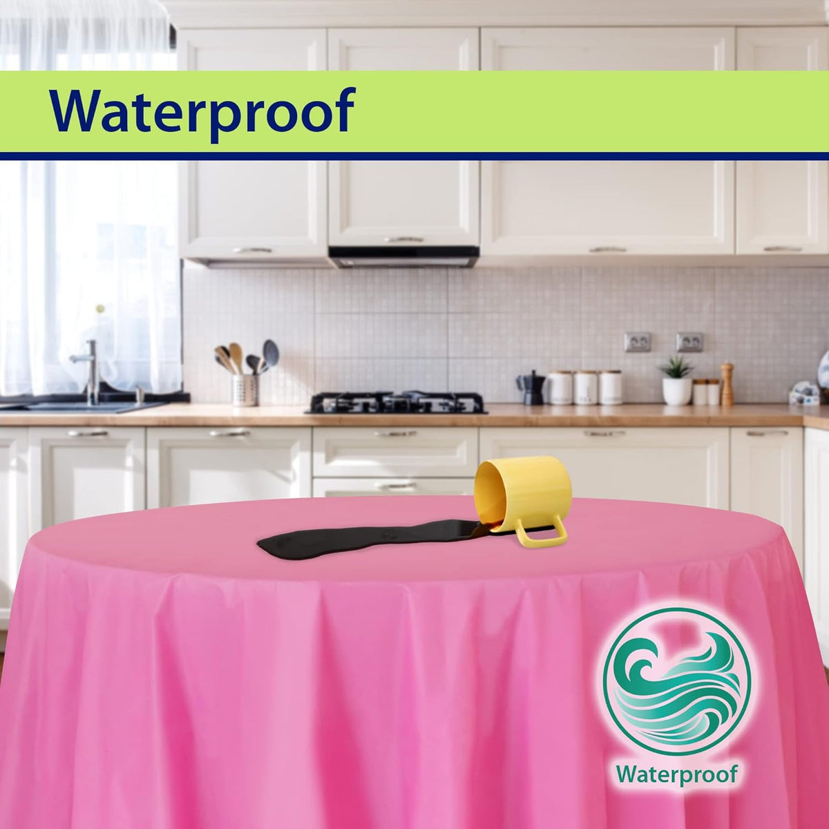 Pink Disposable Plastic Tablecloth for Round Tables (12 Pack) 84 inches Table Cloths for Parties, Events & Weddings, Indoors & Outdoors, Plastic Table Cover