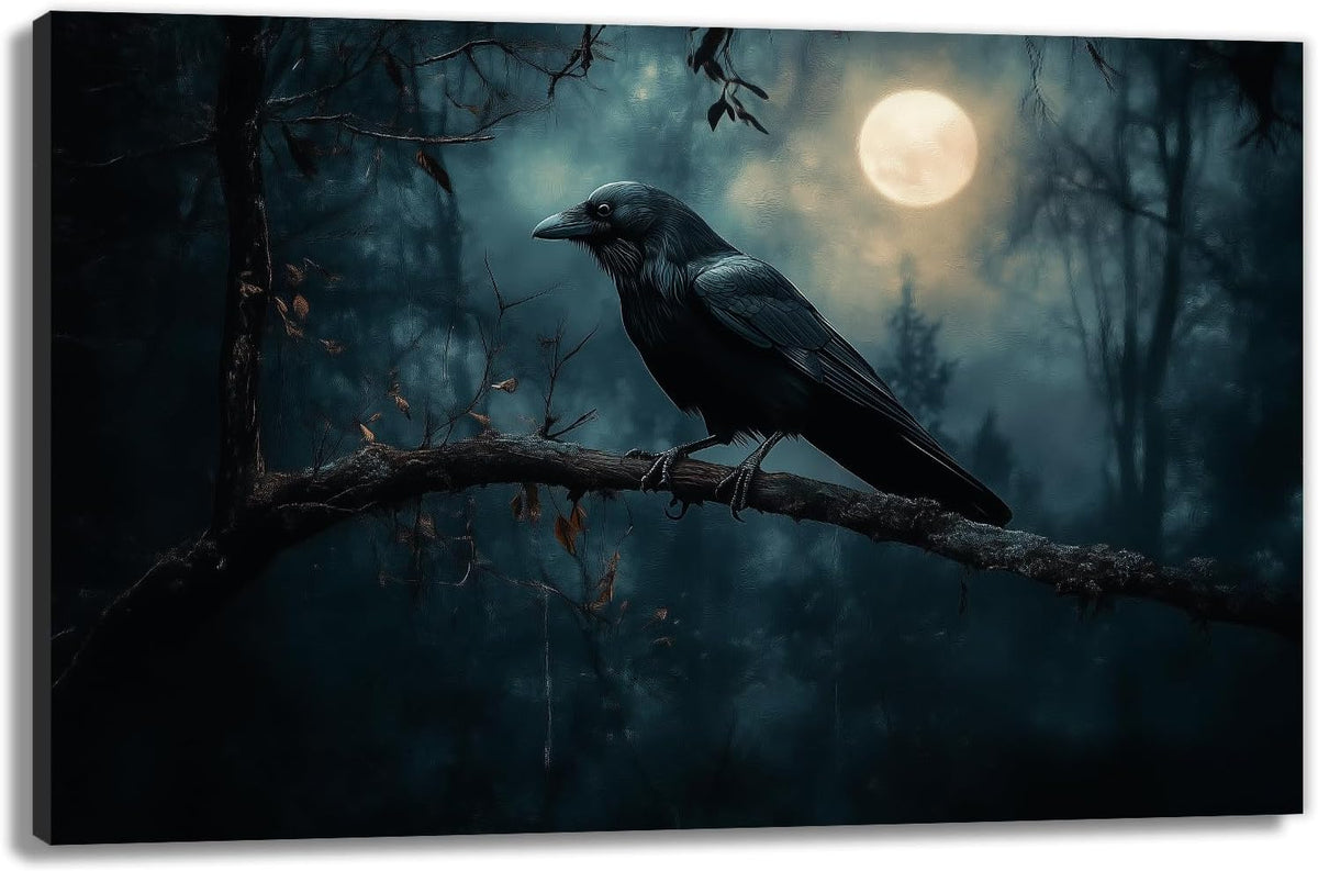 Crow Picture Wall Art Black Crow Canvas Prints Vintage Halloween Decoration Gothic Raven Art Poster Dark Academia Spooky Painting Horror Picture Home Decor(Artwork-2,16"x24")