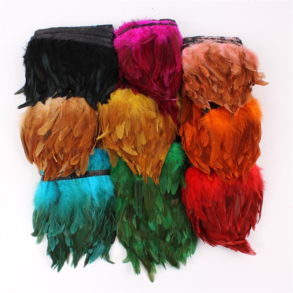 AWAYTR Rooster Feather Trim Width 5-7 inches Craft Feather Fringe Trim Pack of 5 Yards (Black)