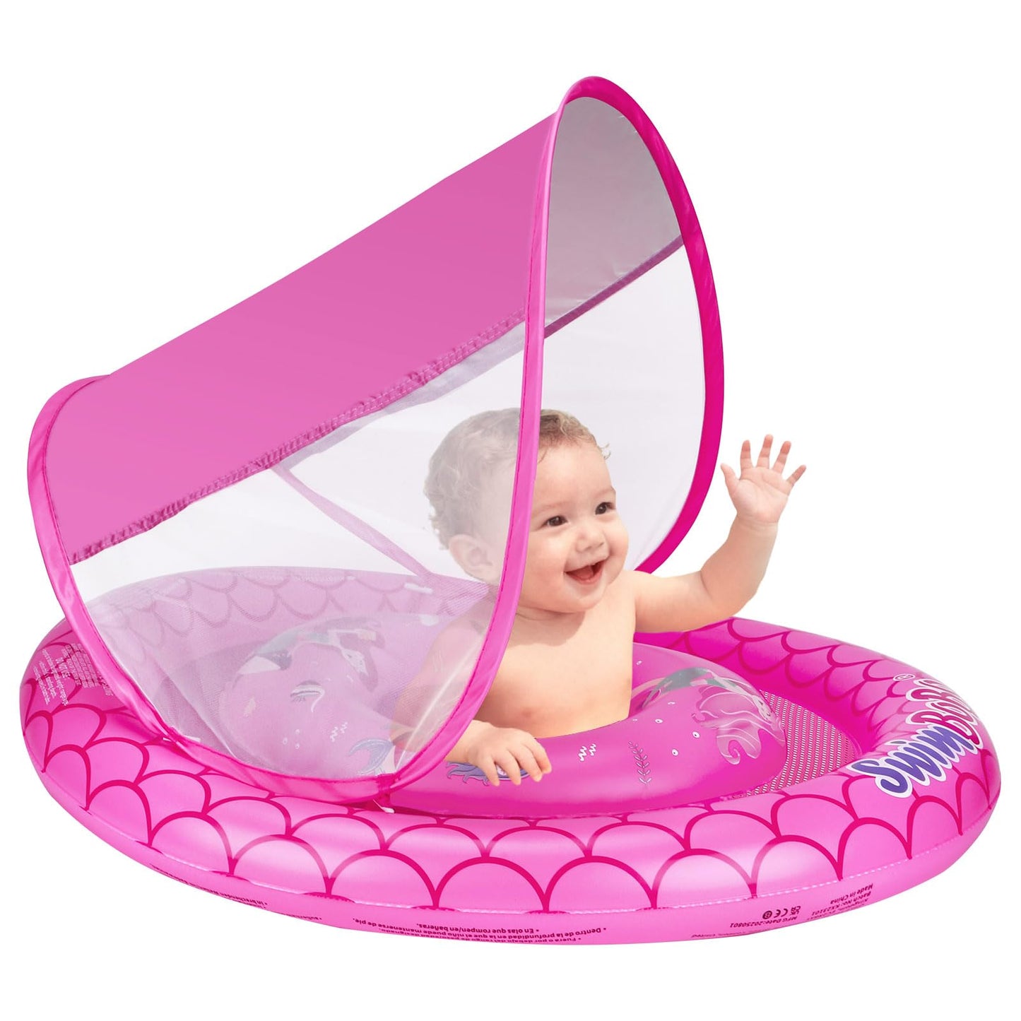 Swimbobo Baby Pool Float Ring with Adjustable Sun Canopy and Safety Seat Pool Toy for Age of 6-36 Months (Red Mermaid)