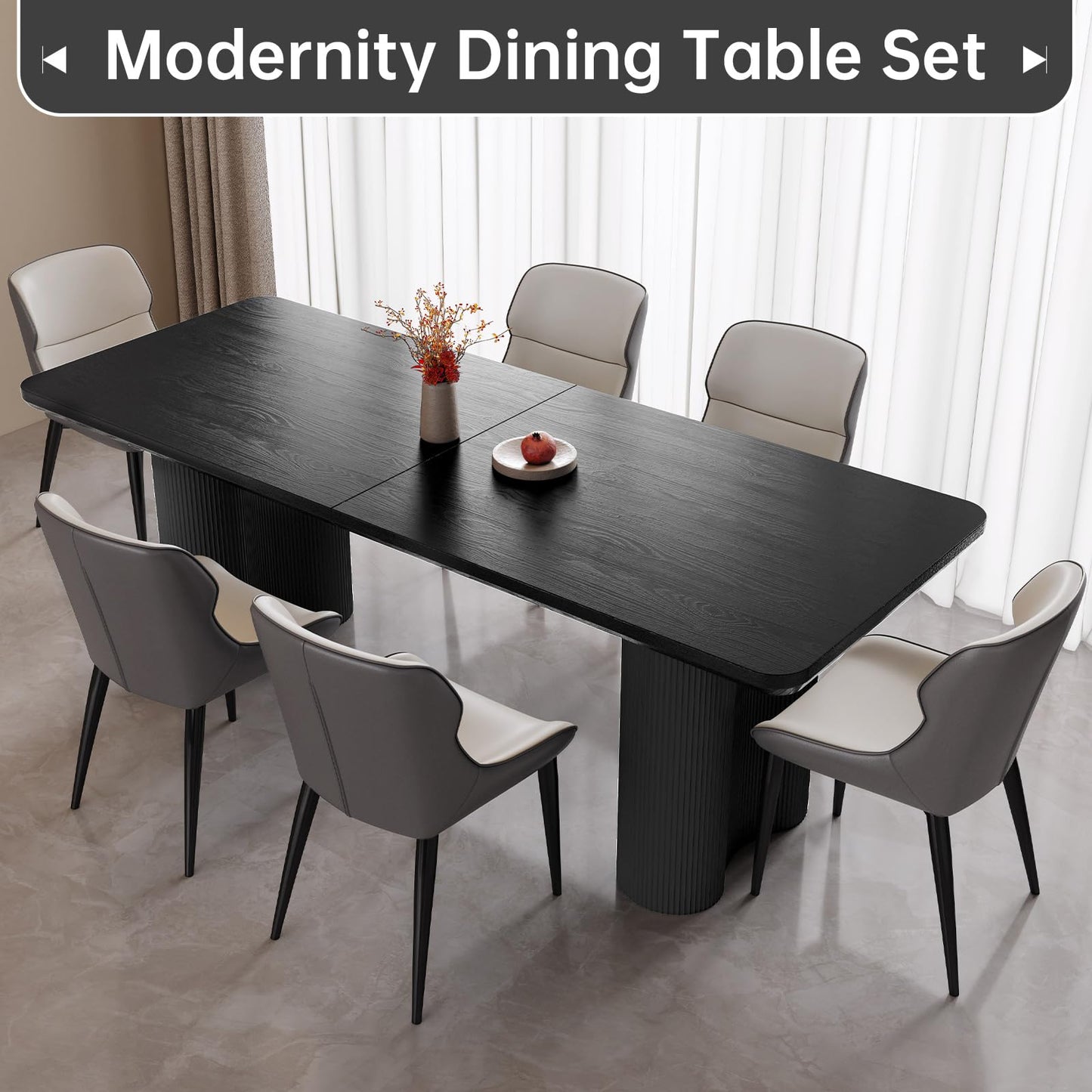 GraceNook 79" Rectangular Black Dining Table, Modern Kitchen Table with Sturdy Sleek Wave Support Legs for Living Room, Dining Room & Kitchen