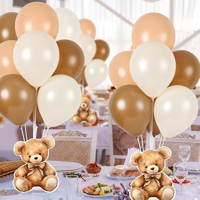 4 Sets Balloon Stand Kit for Table Bear Baby Shower Tables Centerpieces with Balloon Boy Baby Shower Decorations for Bear Theme Gender Reveal Birthday Party Table Decorations Supplies (Brown Bear, 4)