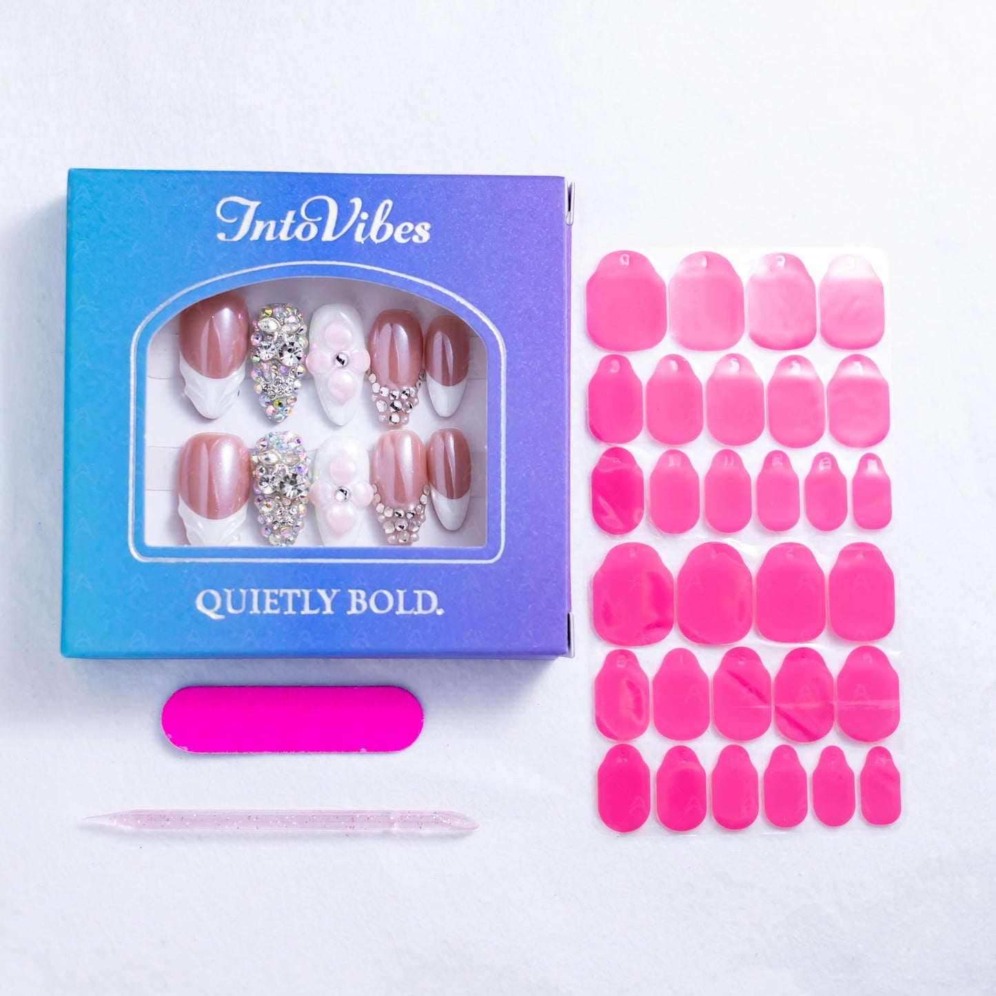 IntoVibes 10 Pieces Handmade Press On Nails Medium Almond, White Thickened False French Nails, Rhinestone And Flower, Reusable Fake Nails Almond, Reusable Acrylic Nails (M)