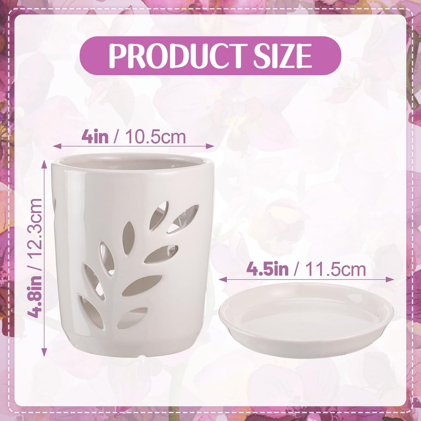 Aulock 4in Ceramic Orchid Pot with Drainage Holes, Decorative Planter, Excellent Airflow for Healthy Roots, for Repotting Indoor