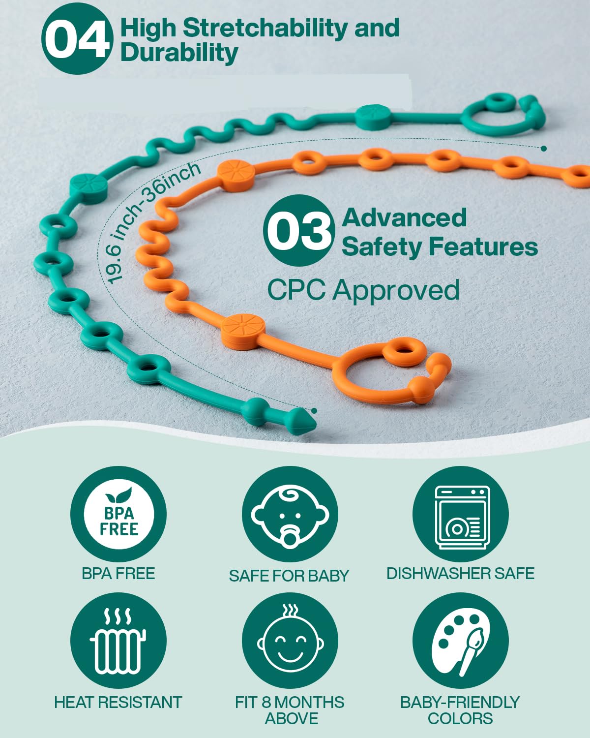 LittleHugs Toy Straps for Baby, Adjustable Toy Holder for Stroller Accessories, Silicone Baby Tether Pacifier Clip, No Throw Baby Travel Essential Leash for High Chair, Car Seat (7- Pack)