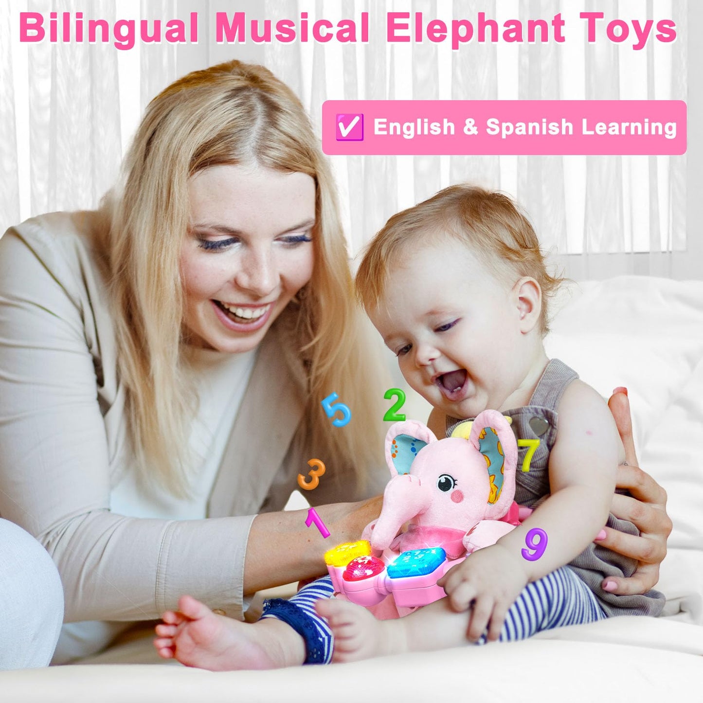 Holaxander Baby Boy Gift Set for 0-6-12+ Months (1 * Baby Elephant Musical Toy & 1 * Musical Plush Dino Toy)