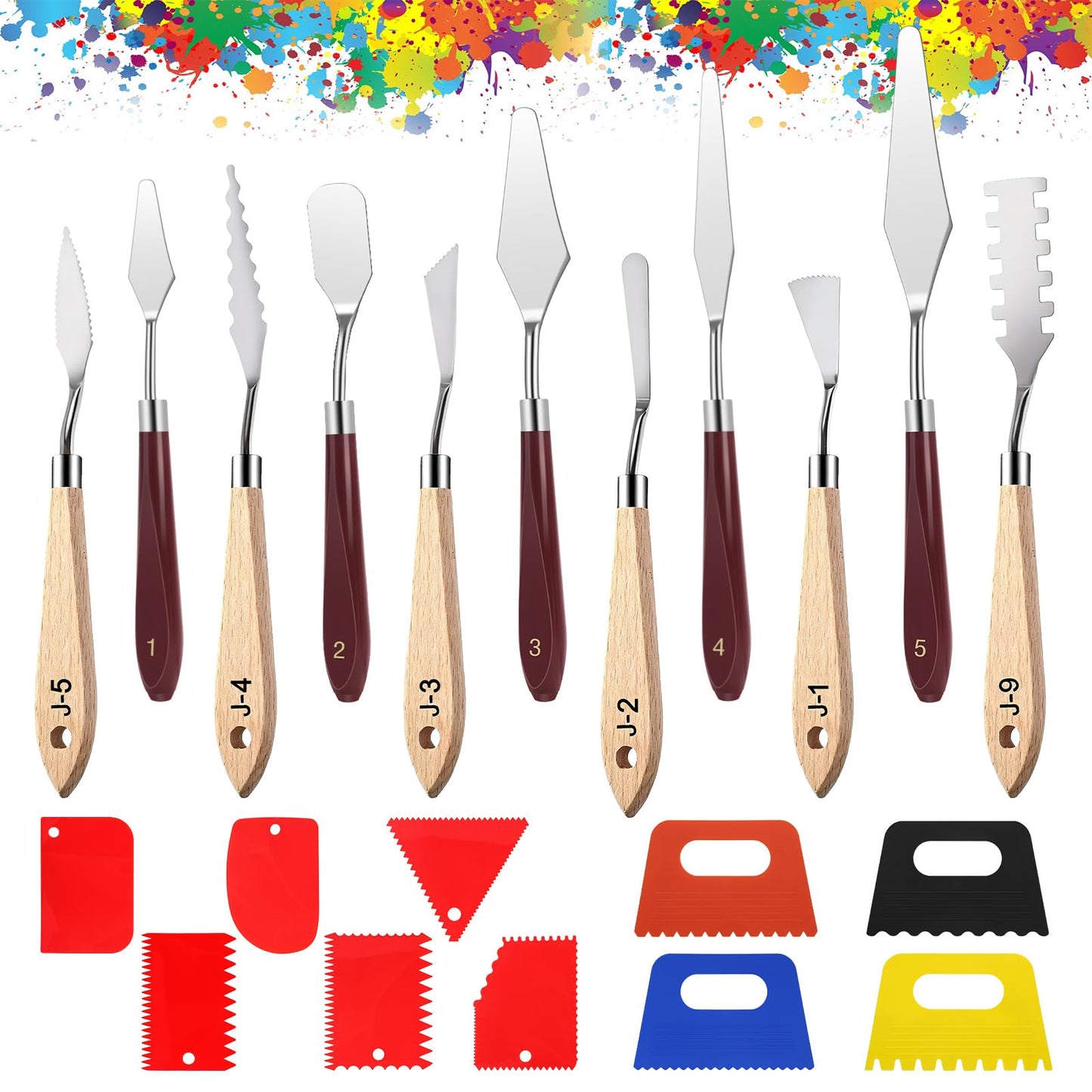 EEEKit 21 PCS Painting Spatula Set, Stainless Steel Spatula Pallet Knife with Art Paint Scrapers, Paint Spatula Tools for Oil Canvas, Watercolor, Acrylic Painting