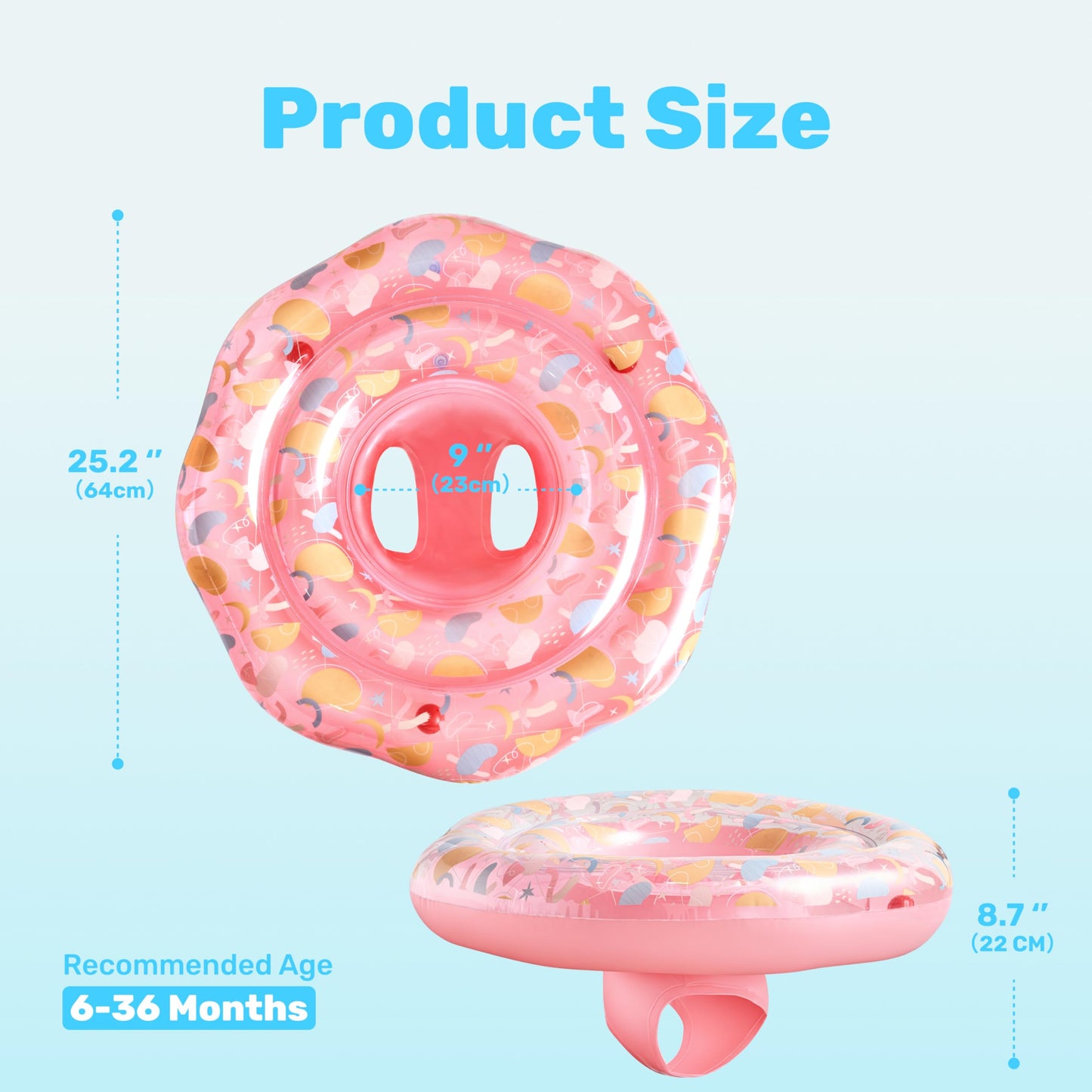 Sloosh Baby Pool Float with Double Air Chambers, Inflatable Baby Swimming Float with Safety Seat, Mango Design Toddler Infant Swim Float Ring Swimming Pool Accessories for Age 6-36 Months