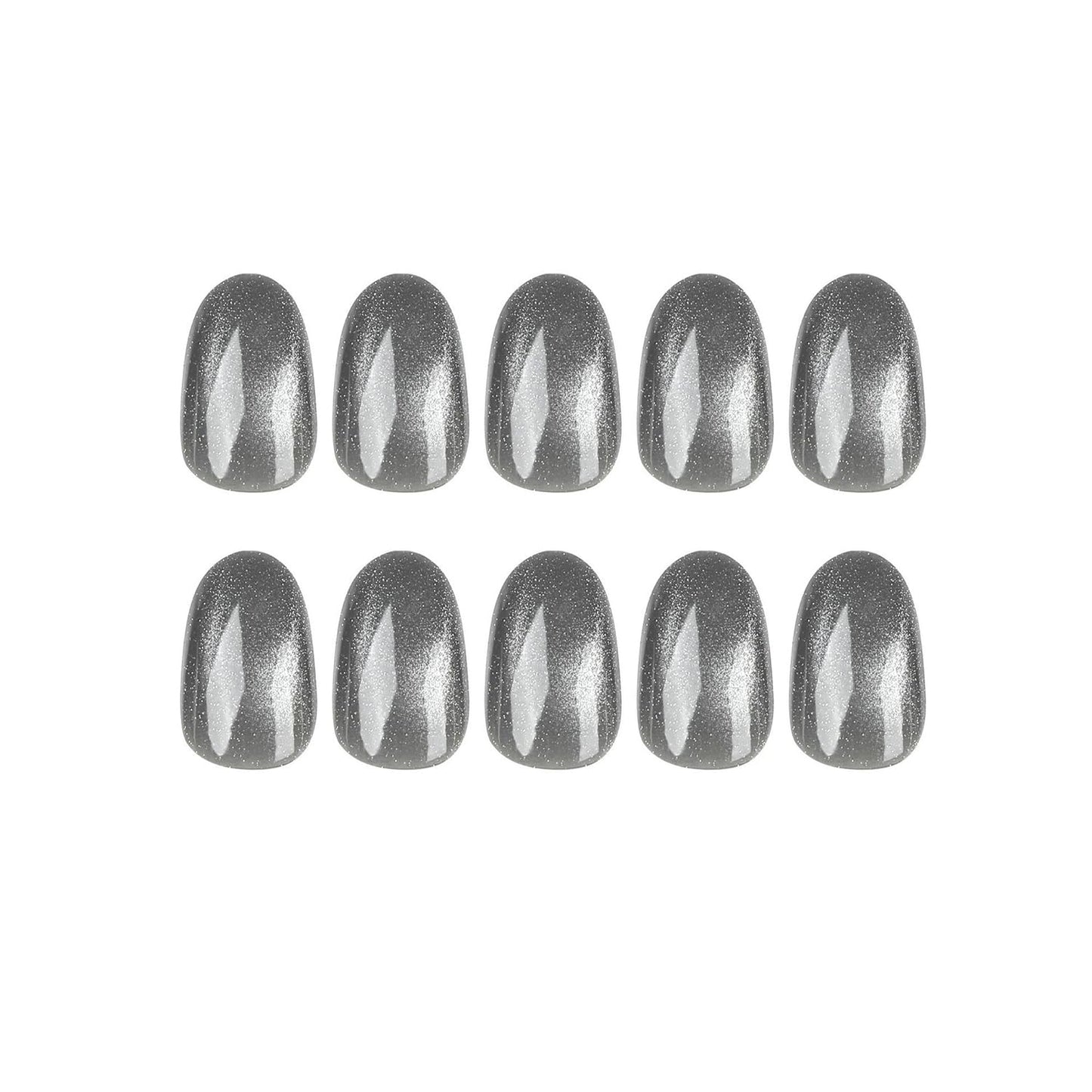 24Pcs Glitter Press On Nails Short Square Grey Fake Nails Press Ons With Glitter Design False Nails Glossy Reusable Stick On Nails Full Cover Grey Acrylic Glue On Nails For Women Nail Decor