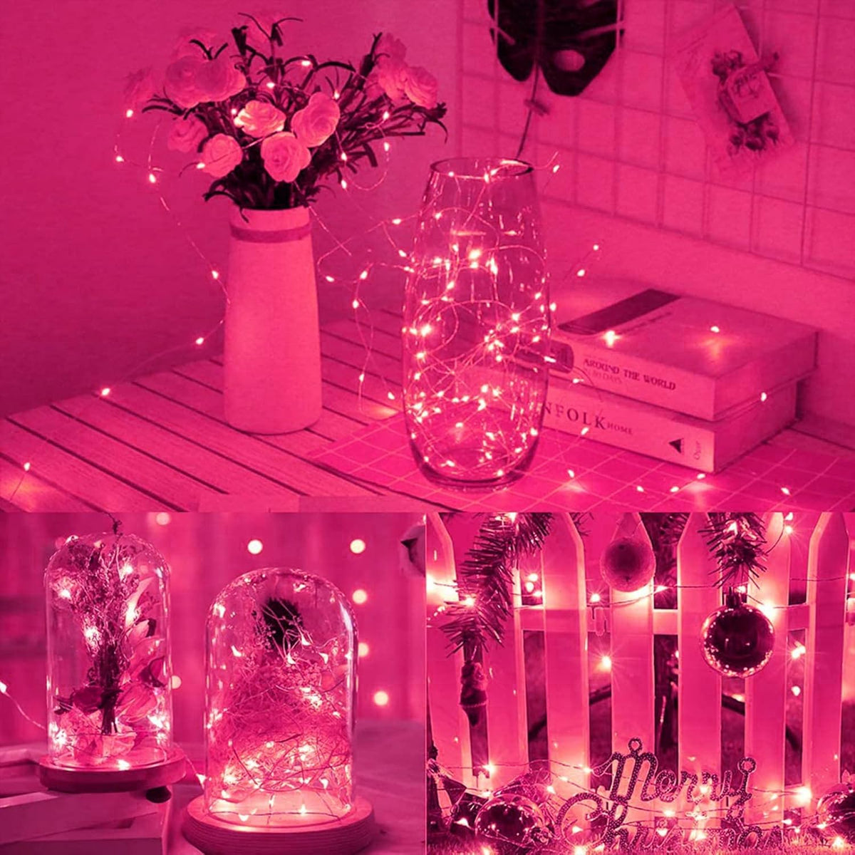 16 Pack 30 Led Fairy Lights Battery Operated String Lights 10 Feet Waterproof Twinkle Lights Mason Jar Lights Silver Wire Firefly Lights for Pink