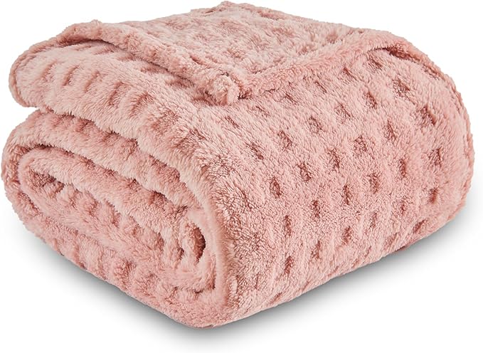 NEWCOSPLAY Super Soft Throw Blanket Pink Premium Silky Flannel Fleece 3D Waffle Checkered Lightweight Bed Blanket All Season Use (Pink, Throw(50"x70"))