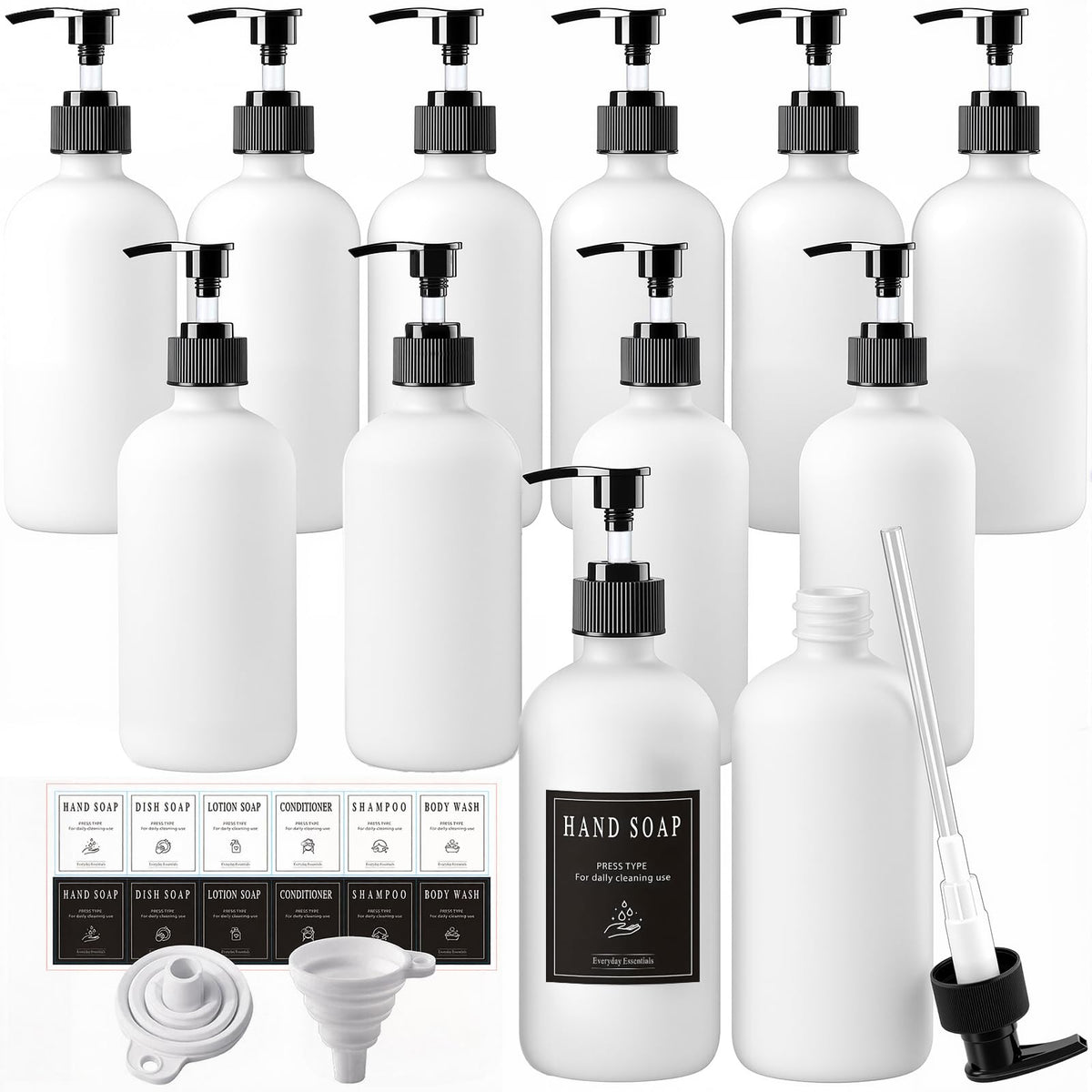 12 Pack 16oz White Glass Soap Dispensers with Pump (12 Count)