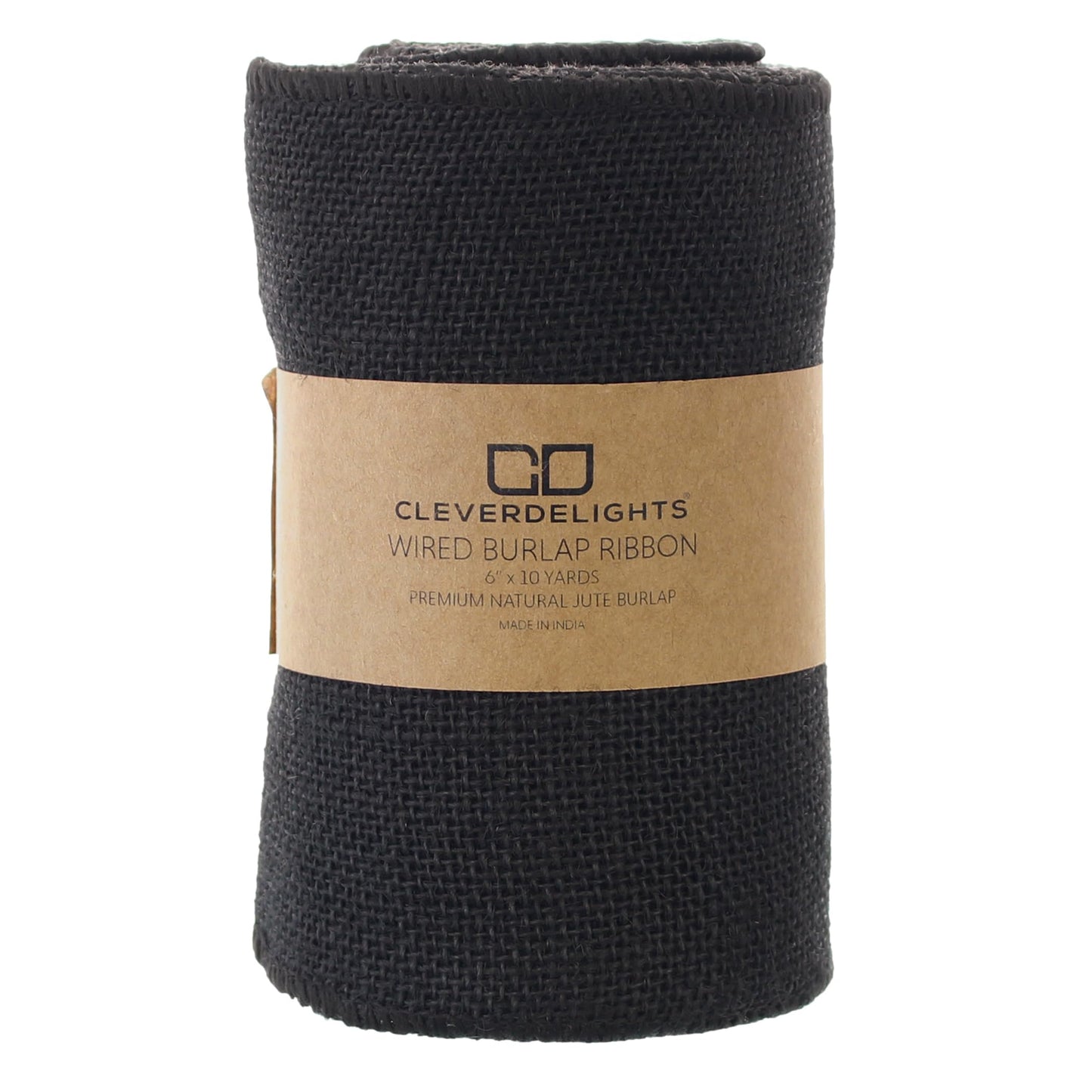 CleverDelights 6" Black Burlap Ribbon - Wired Edges - 10 Yards - Jute Burlap Fabric