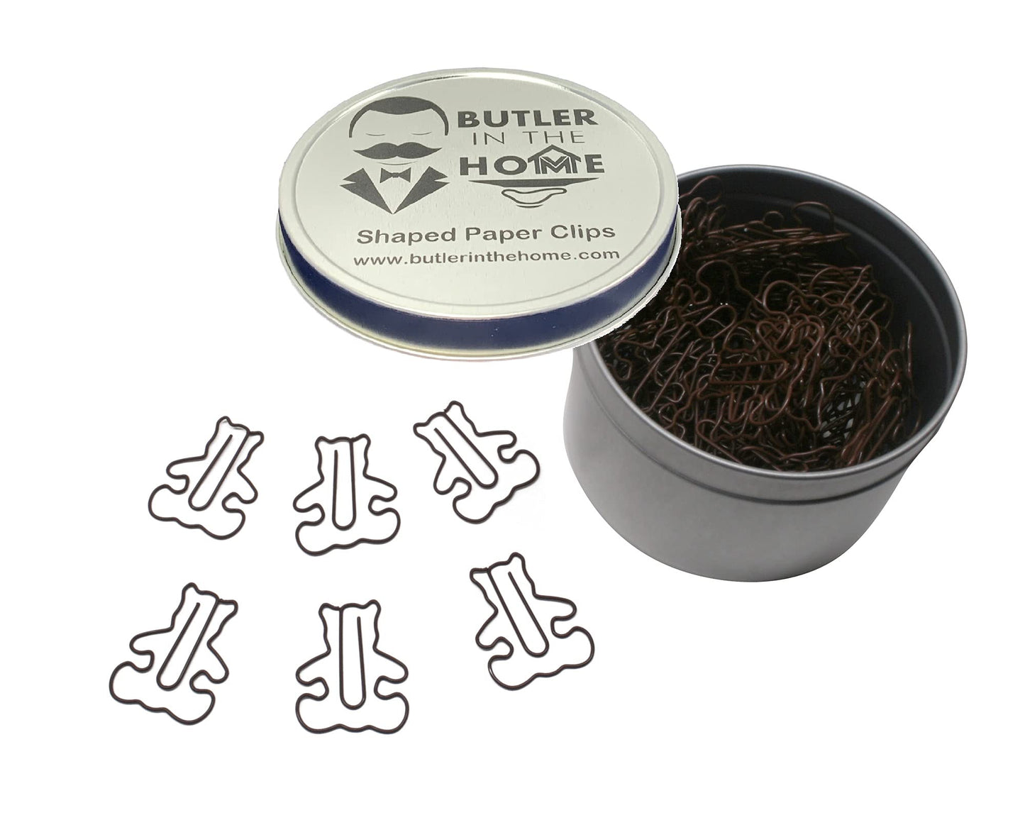 Bear Shaped Paper Clips (100 Count) in Tin – Brown Decorative Clips for Office, Desk Accessories & Gifts – Butler in the Home