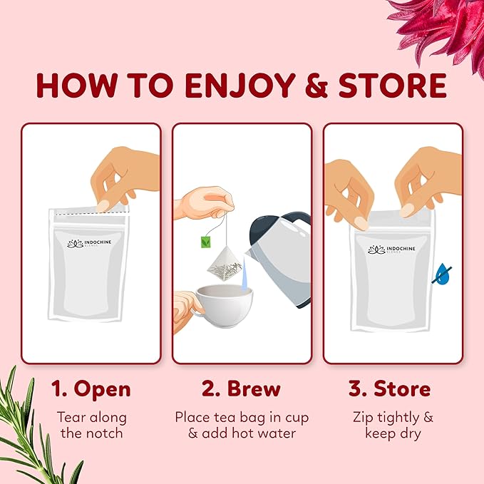 Indochine Blends Loving Tea | Hibiscus Tea Bags | Hibiscus & Organic Rosemary, Black Tea, Rose | Sugar-Free, Caffeine-Free Herbal Tea for Relaxation | 4.4 oz | 50 Corn-Fiber Pyramid Bags