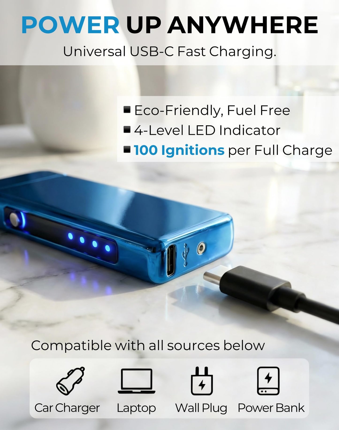 COMANYI Electric Lighter USB Rechargeable Plasma Lighter, with Windproof High Power Arc Mirror-Polished Metal Ice Touch Surface, with Gift Box, for Outdoor Travel Grill BBQ Candle (Magic)