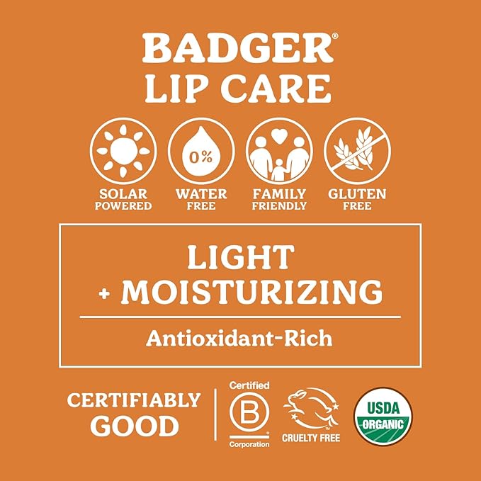 Badger Tea Tree Classic Lip Balm, 100% Organic Lip Balm, Moisturizing Herbal Lip Care w/Light Silky Texture, Soothing & Refreshing Lip Care for Irritated or Chapped Lips, 4 Pack