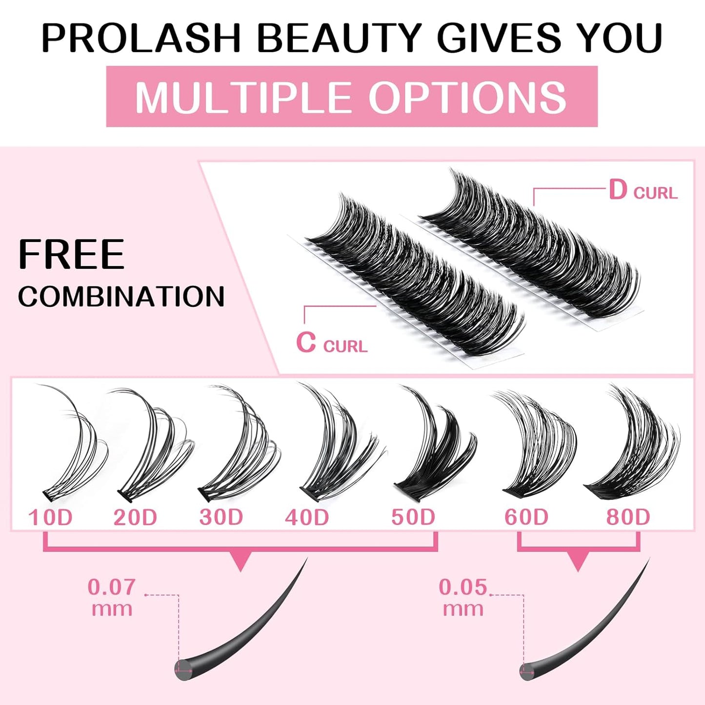 Individual Lashes 80D Mixed 0.05 Lash Clusters 14 Rows that Look Like Eyelash Extensions DIY Lash Extension Self Application At Home (80D-C-9-16mix)