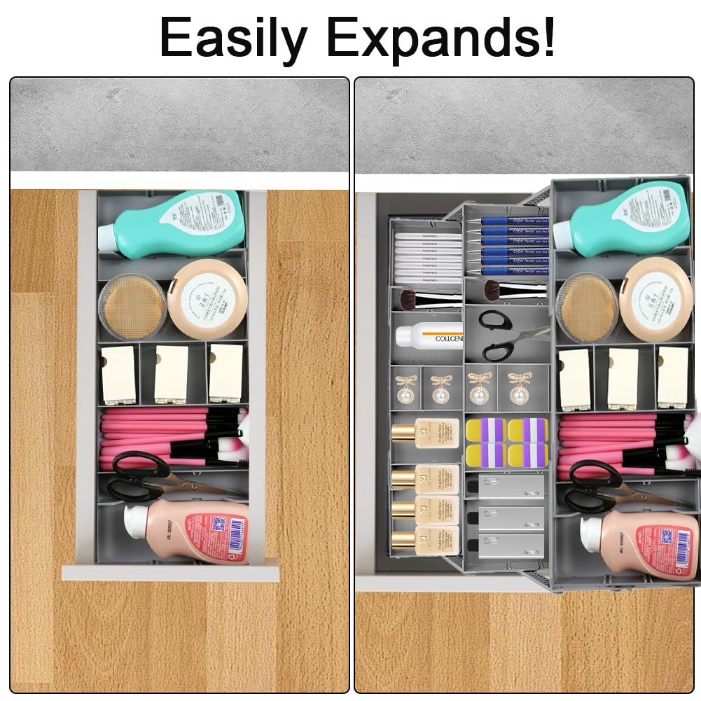 Abnaok 3 Tier Drawer Organizer Multi Level Collapsible Expandable Desk Organizer Trays for Office Supplies, Kitchen Gadgets Utensils, Vanity, Makeup, Jewelry