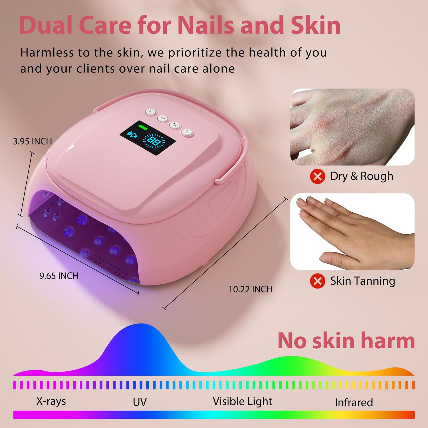 Purtato 126W Cordless Rechargeable UV LED Nail Lamp with Large Space, Handle and Foot Rest, Fast Curing Gel Nail Dryer with 4 Timers for Salon and Home (Pink)