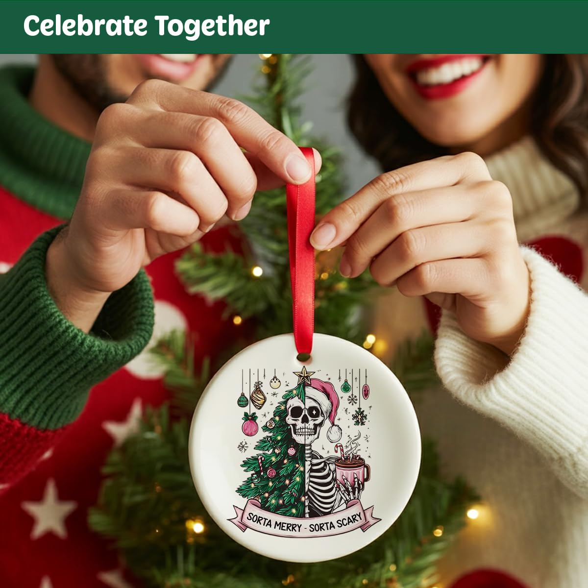 Spooky Skeleton Christmas Ornament, Sorta Merry Sorta Scary Ornament Gifts for Christmas Tree