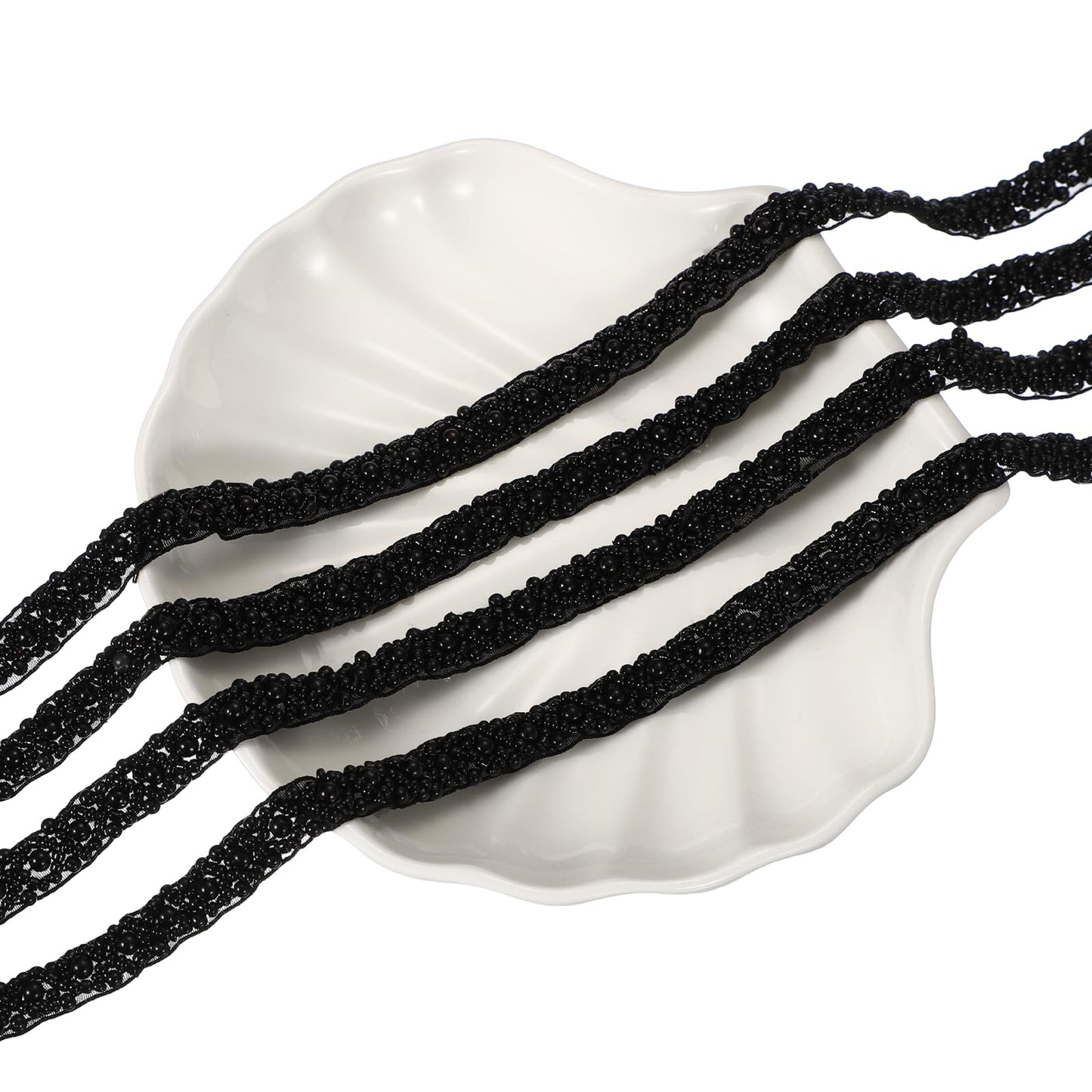 uxcell 2 Yards Pearl Beaded Trim, 1cm Bridal Lace Ribbon Trimming Edge Embellishments for Sewing Wedding Party Dress Fabric DIY Craft, Black
