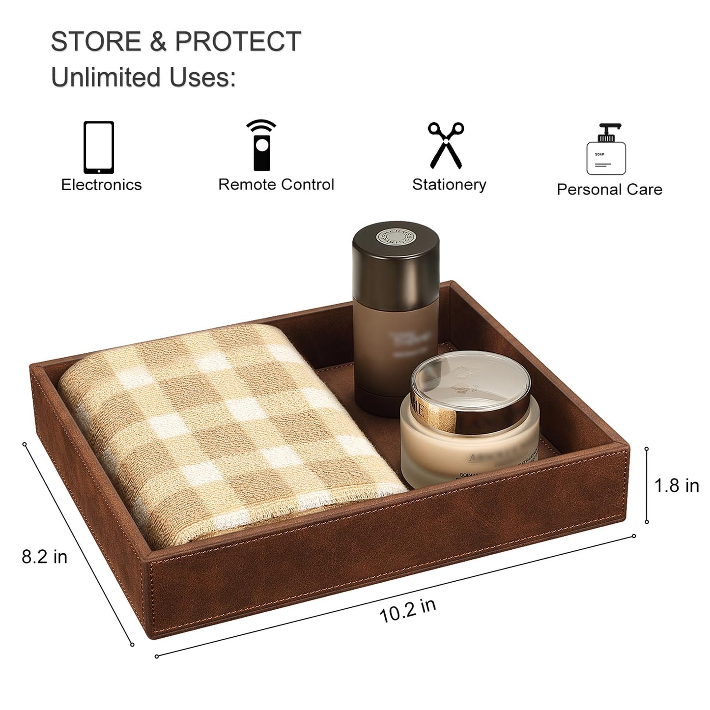 SITHON Valet Tray Desk Organizer, PU Leather Catchall Bedside Vanity Tray Nightstand Caddy Coin Box Key Jewelry Storage Organizer, Valentine's Day Gift, Brown