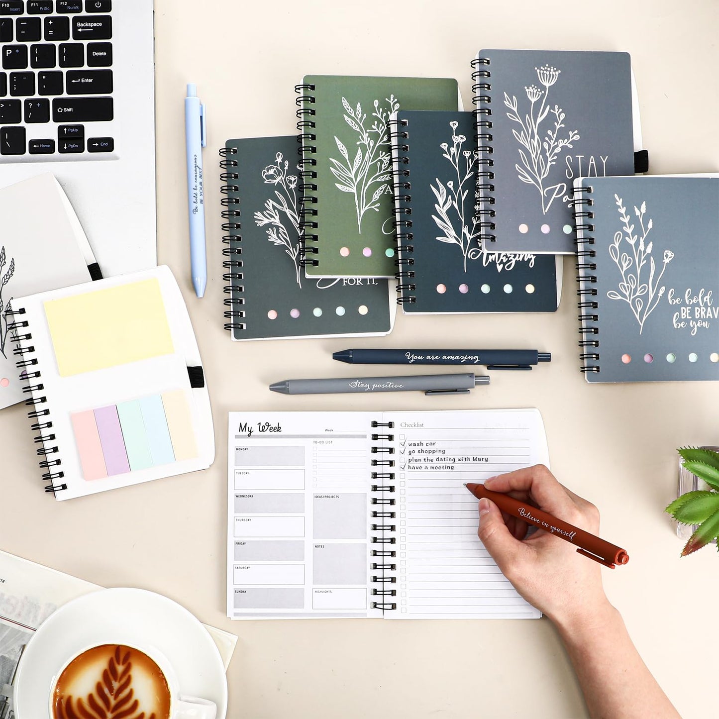 Dispowreath 20 Sets/40 Pcs Employee Appreciation Gifts Bulk A6 Inspirational Journal with Ballpoint Pen and Sticky Note Thank You Notebook for Staff Student Teacher Coworker(Boho Color)