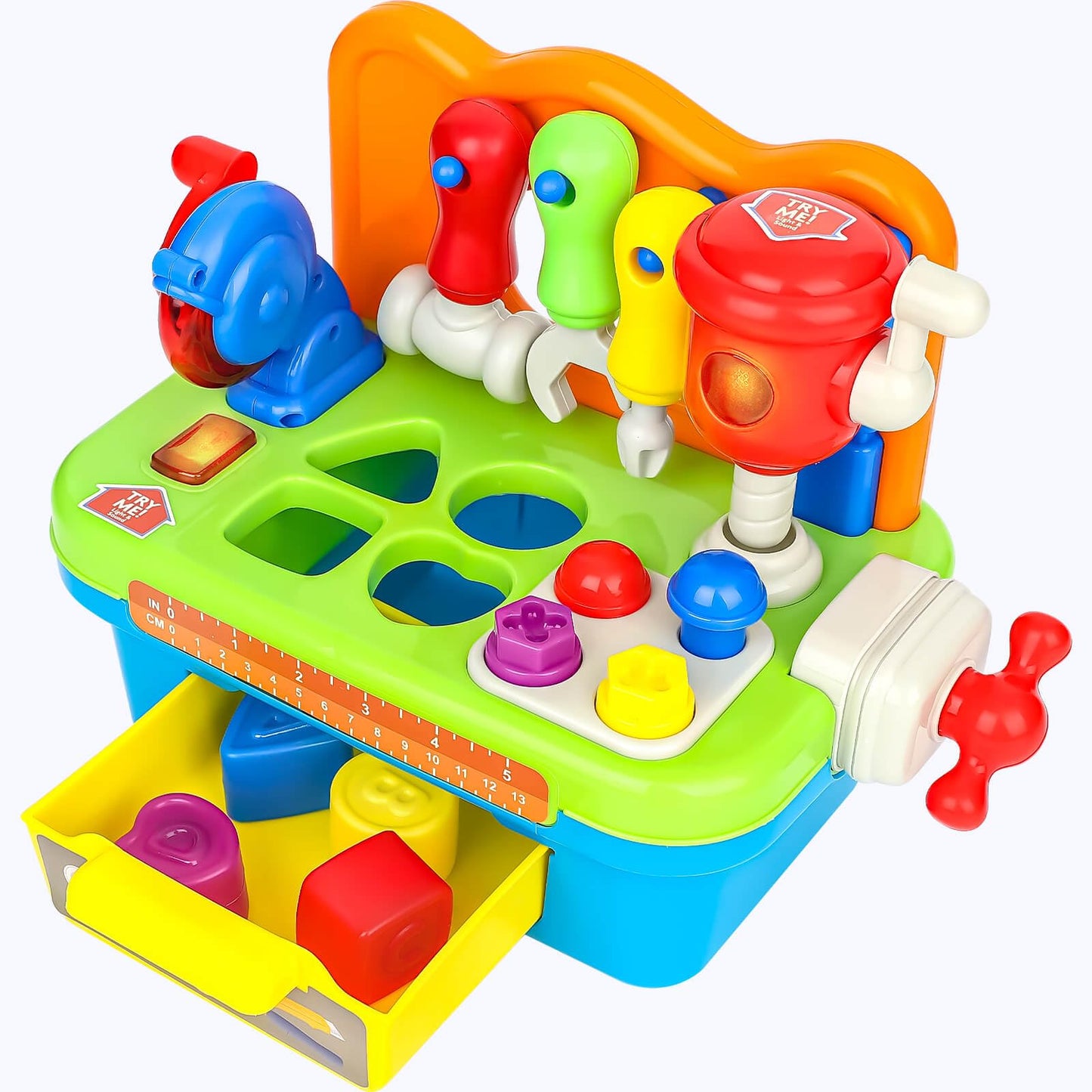Cinne Toddler Tool Set, Kids Tool Bench with Light & Sound, Toddler Workbench with Shape Sorter, Toys for 1 Year Old Boy Gifts