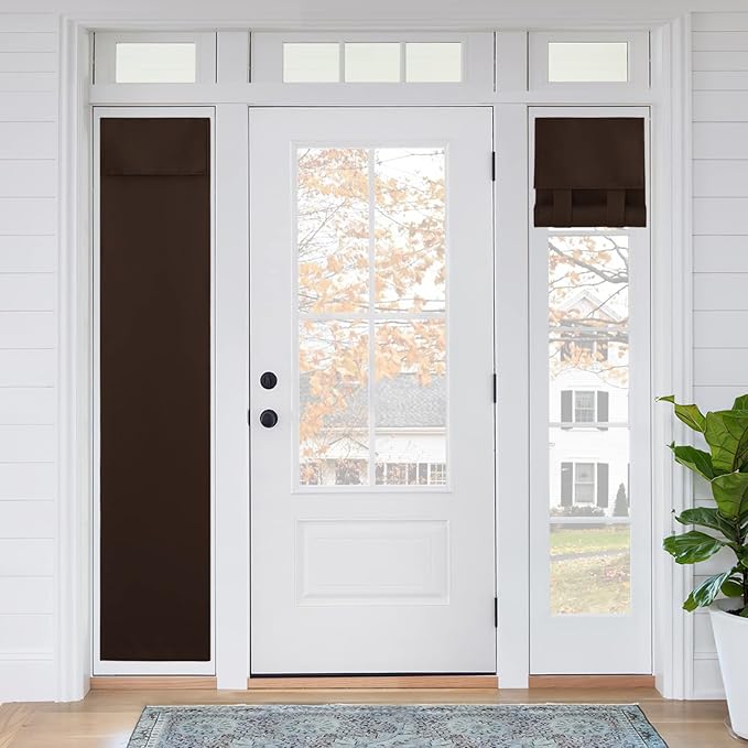 RYB HOME Blackout French Door Curtain - Privacy Thermal Insulated Window Shades for Patio Kitchen Front Entry Back Door Glass Window, Self Adhesive No Drill, 1 Panel, 12" W x 69" L, Brown