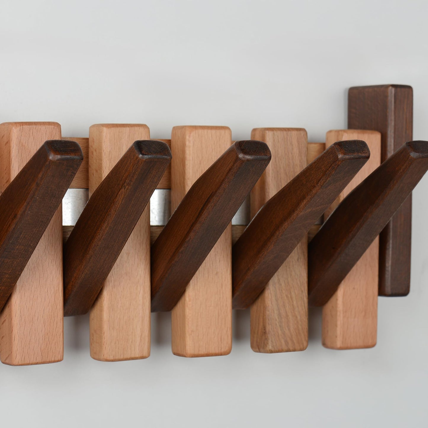 TEXAS BEST GIFT Piano Key Coat Rack – 6-Hook Wall-Mounted Rack in Solid Beech – Space-Saving Flip Hooks – Entryway Organizer for Coats, Hats, Bags