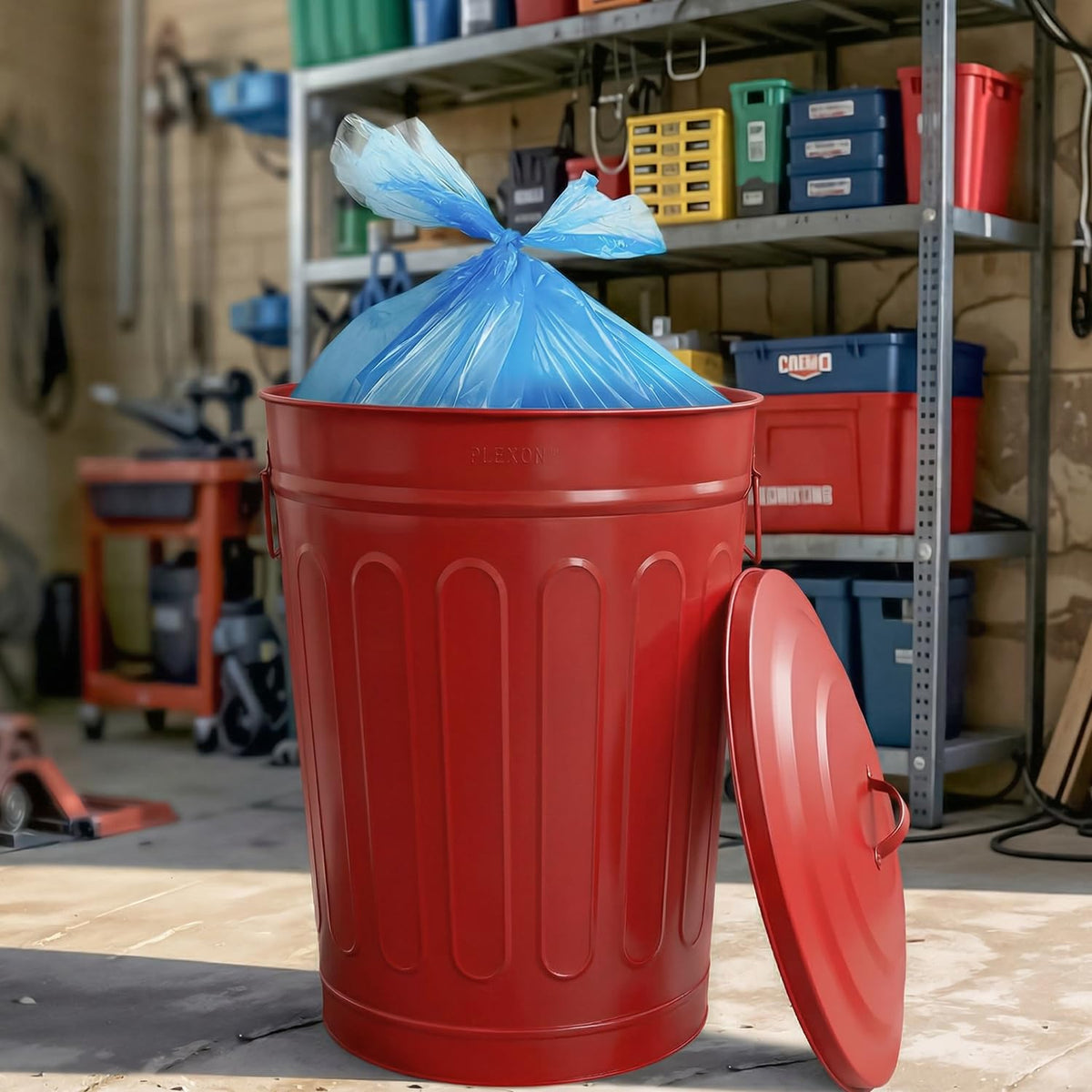 Metal Trash Can with Lid 13 Gallon (6 Count)