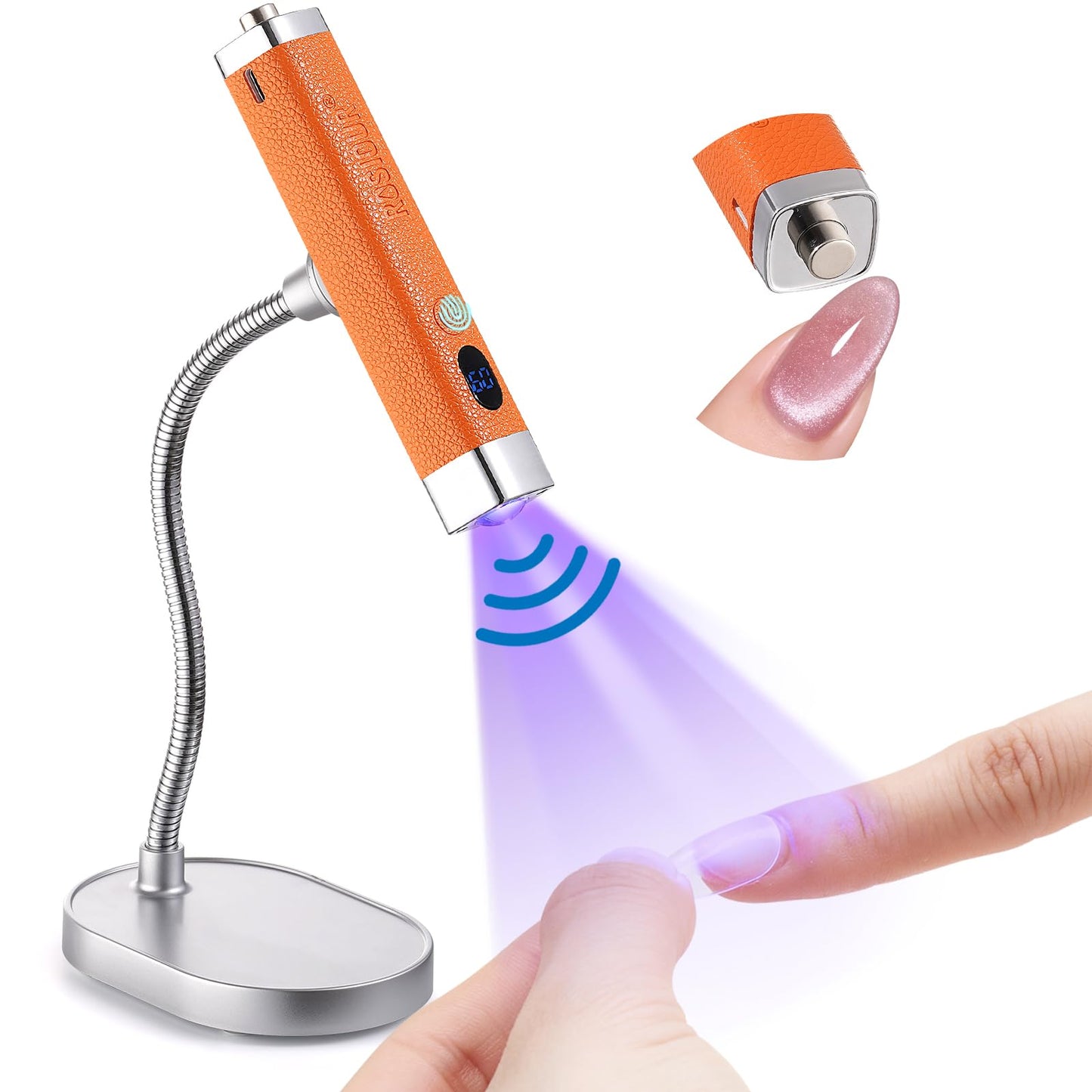 Rosiour Handheld Mini UV Light for Nails: Flash Cure UV Led Nail Lamp with Cat Eye Magnet- Hand Held Fast Dry Single UV Lamp Pen with Auto Sensor for Manicure Home Salon (Orange)