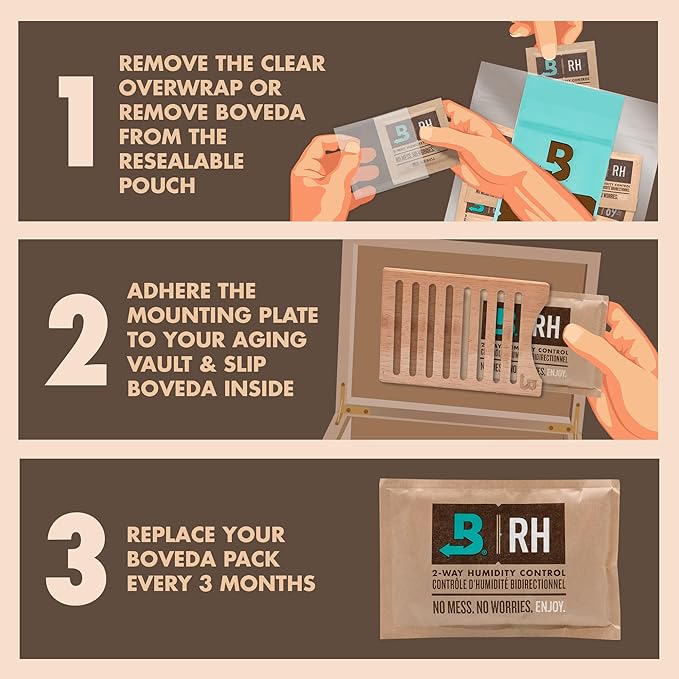 Boveda Cedar Wood Humidity Pack Holder - for Use with Two Size 60 Boveda Side-by-Side (Sold Separately) - Includes Magnetic and Removable Tape Mounting Kits – 1 Count