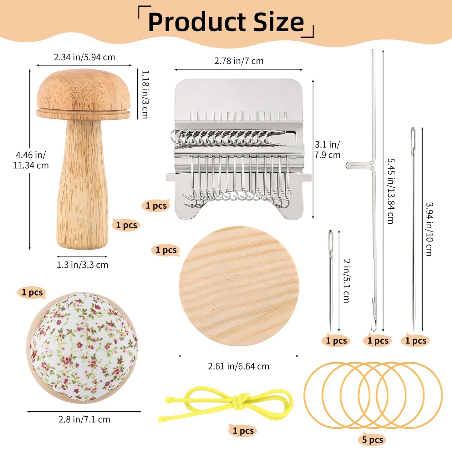Mini Darning Loom Mushroom Knit Patch Kit for Socks, 14 Hooks Small Speedweve Style Weaving Darning Loom with 14 Pcs Large Eye Needles 50 Colors Thread, Handcraft DIY Home Sewing Repair Tool