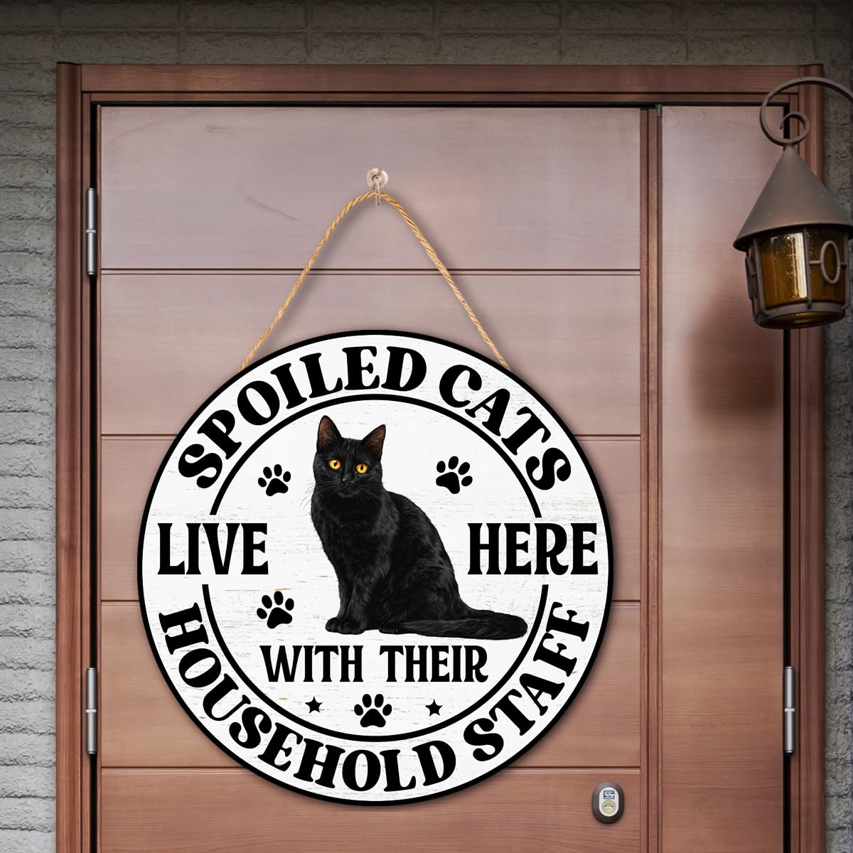 Black Cat Wood Hanging Sign for Front Door, Cat Gifts House Welcome Sign