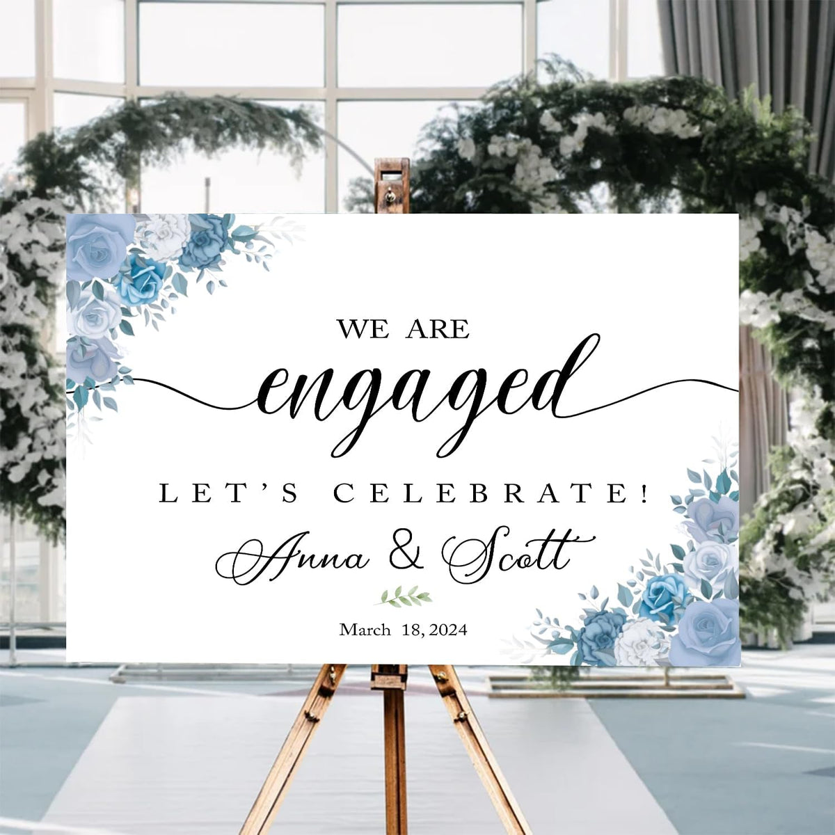 Dusty Blue Engagement Decor, Rustic Engagement Sign, 12x18 inches, Plastic, Full Size