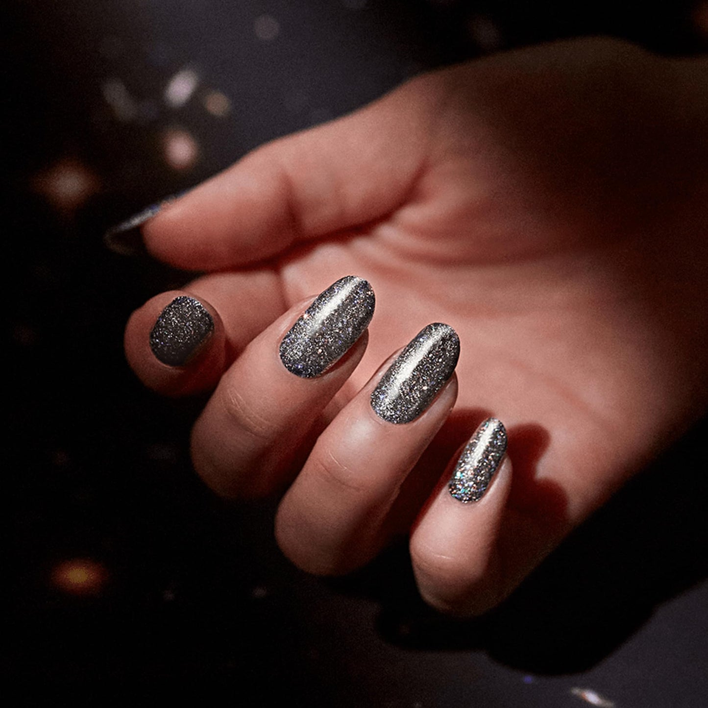 Color Street Light Year Holographic Nail Strips - Sparkling Gunmetal Grey Glitter, Glitter Finish, 16 Double-Ended Strips, Easy Peel & Apply, Salon-Quality Nails, Quick & Effortless Application.