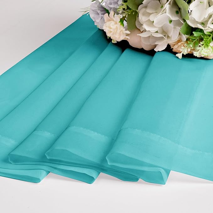 Chyhomenyc Sheer Turquoise Tier Curtains 24 Inch Length, Small Window Curtains Treatment for Bathroom Living Room Basement, Short Rod Pocket Cafe Curtain, 42W x 24L Inches, 2 Panels