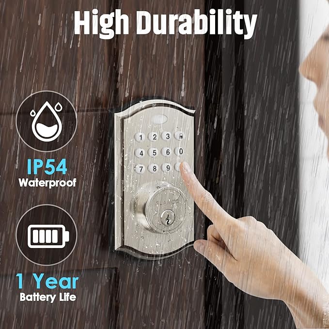 Keyless Entry Door Lock - Electronic Door Lock with Keypad, Smart Deadbolt Lock with Auto Lock, Security Waterproof Smart Lock, Easy to Install, Ideal for Front Door, Home Use, Apartment - ELAMOR M19