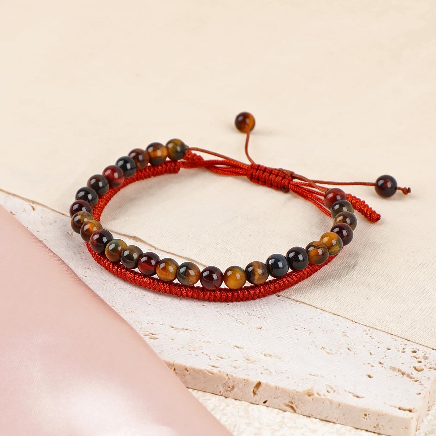 LPBeads 6mm Multicolor Tiger's Eye Bracelet with Handmade Rope Bracelet Size Adjustable Natural Stone Crystal Healing Bracelets Gifts for Unisex Adults
