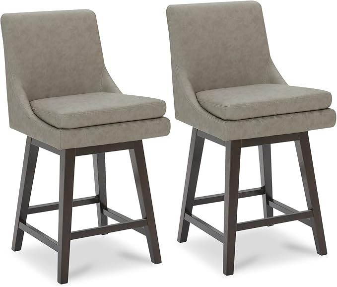 CHITA Counter Height Swivel Barstool with Back Set of 2, FSC Certified Upholstered Faux Leather Swivel Bar Stool, 26.8" H Seat Height, PU Leather in Stone Gray