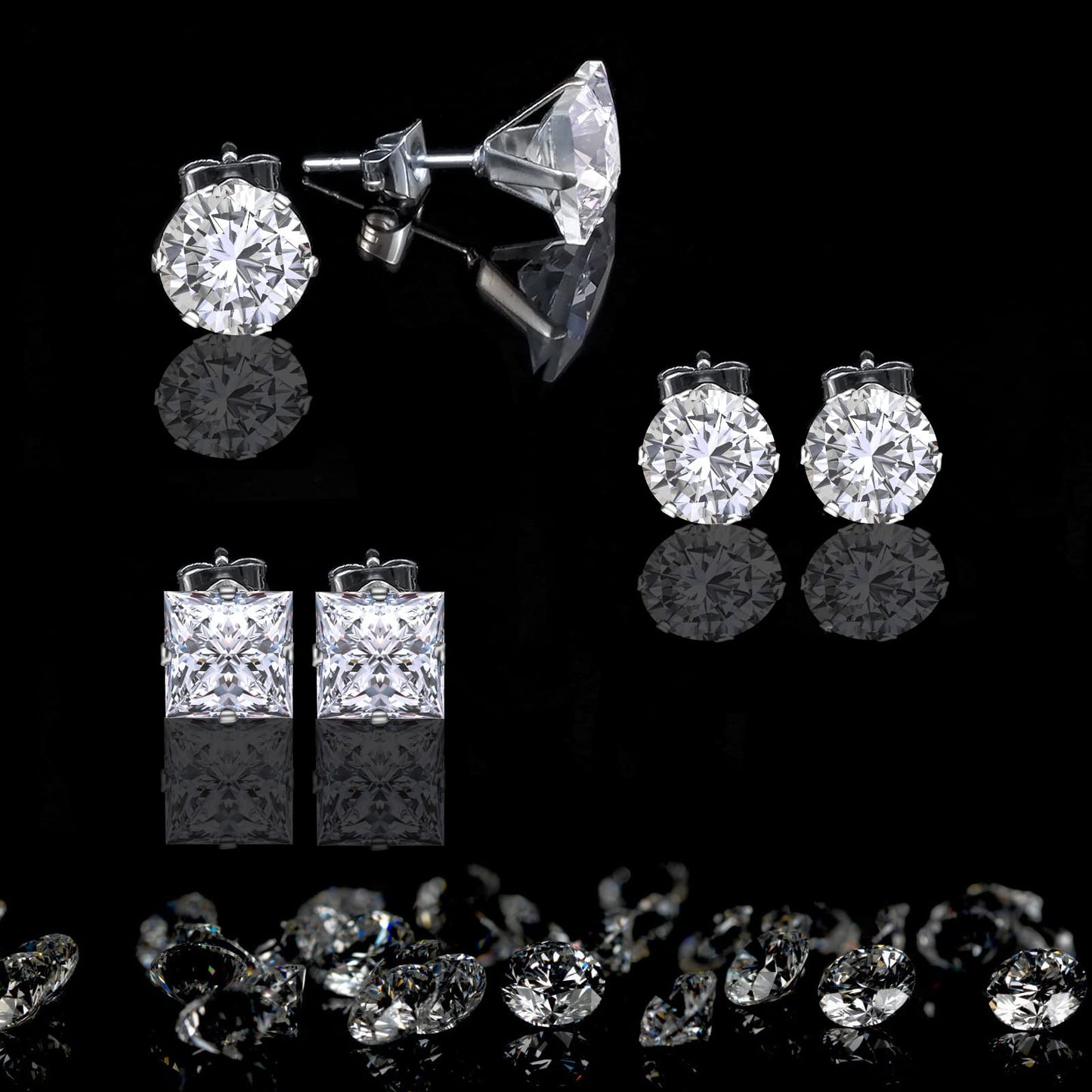 Stud Earrings Set LUCKYPADS 12 Pairs Stud Earrings for Women Hypoallergenic Stainless Steel Stud Earrings Pack Men Earrings Stud with Cubic Zirconia