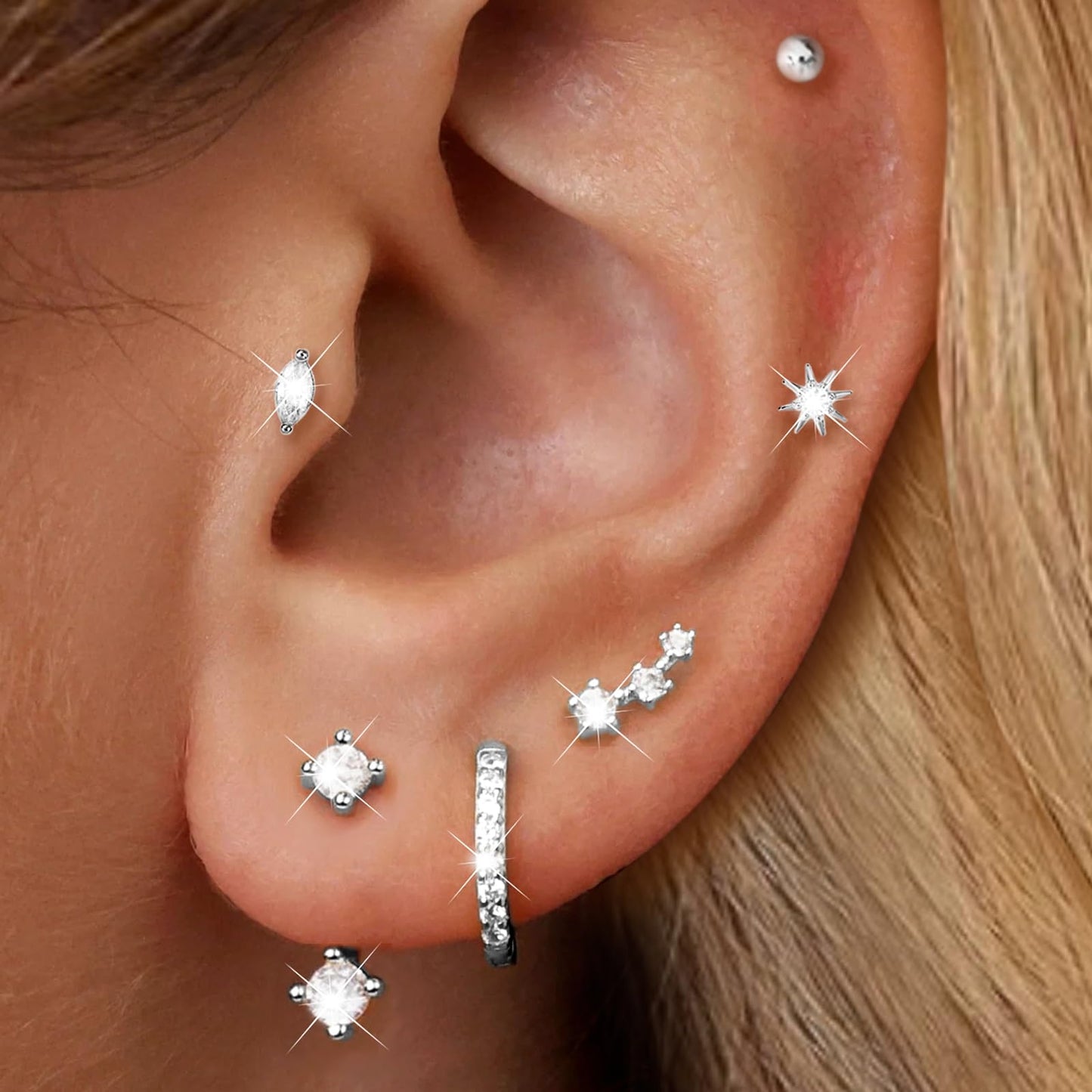 Stud Earrings for Women, 6 Pairs Hypoallergenic Cartilage Earrings for Multiple Piercing, Dainty Small Stackable Earrings Set
