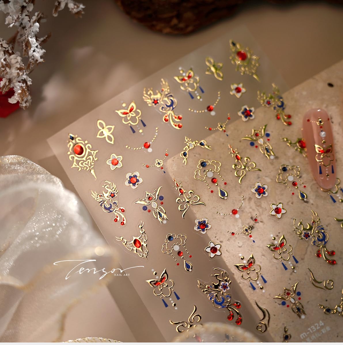 Luxury Nail Art Stickers Gold Crown Nail Stickers, Gold Phoenix Nail Decals, 5D Embossed Golden Self-Adhesive Nail Decorations for Women 1 Sheet