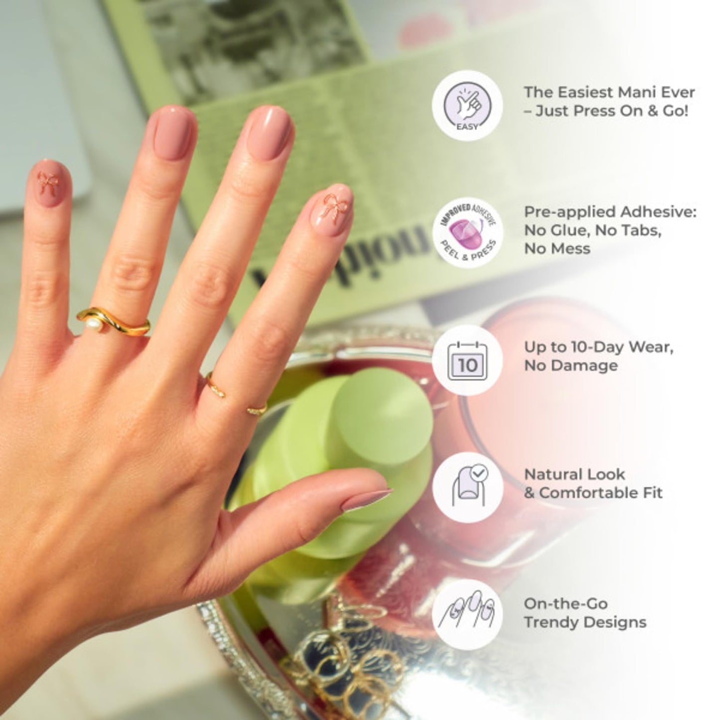 KISS imPRESS No Glue Mani Press On Nails, Design, 'Mini Me', White, Petite Size, Squoval Shape, Includes 30 Nails, Prep Pad, Instructions Sheet, 1 Manicure Stick, 1 Mini File (Pack of 2)
