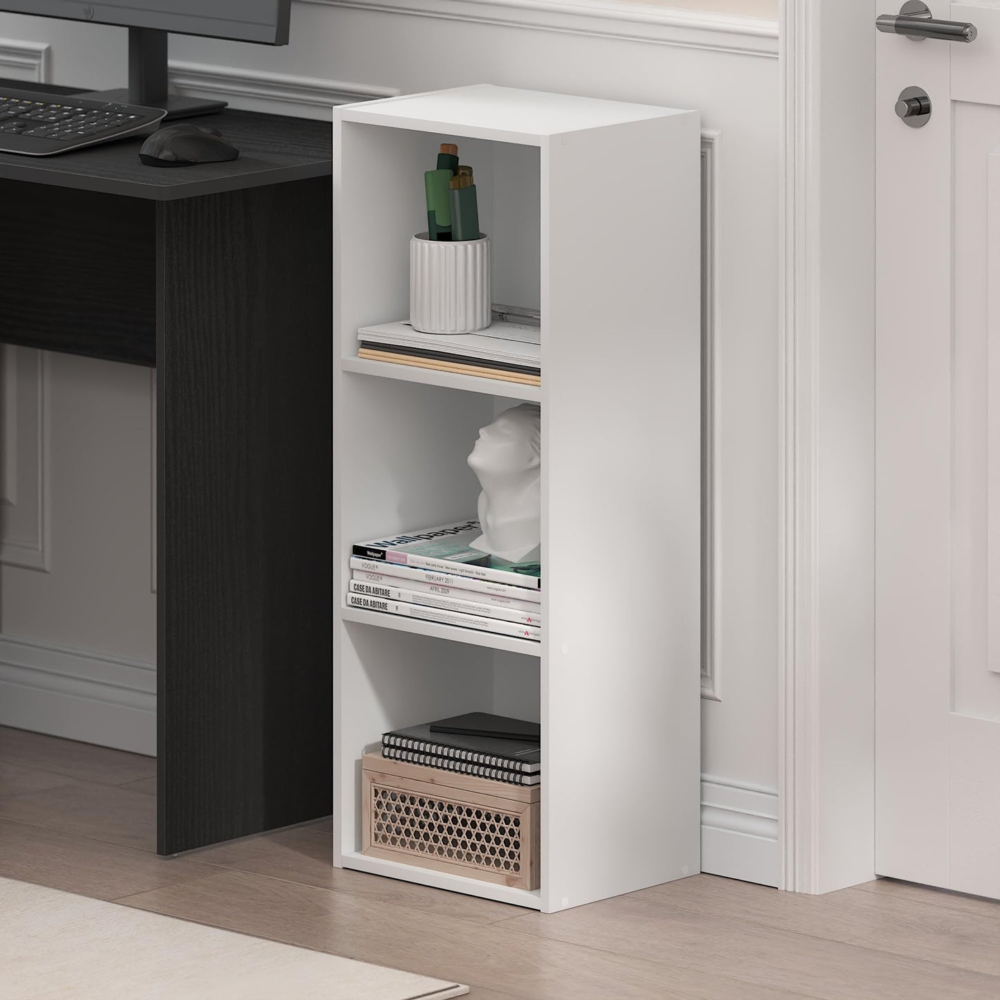 Furinno LUDER Book Shelf, 3-Cube Bookshelf, Bookcase with Open Shelves, 9.3 x 12 x 31.5, Easy Assembly, for Living Room, Bedroom, Home Office, White